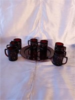 Red glasswear with tray