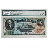 FR. 42 1869 $2 RAINBOWLEGAL USN PMG VF-30