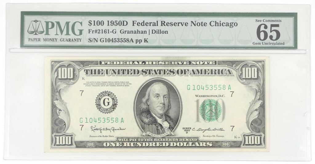 1950-D US FEDERAL RESERVE $100 NOTE PMG 65 GEM UNC