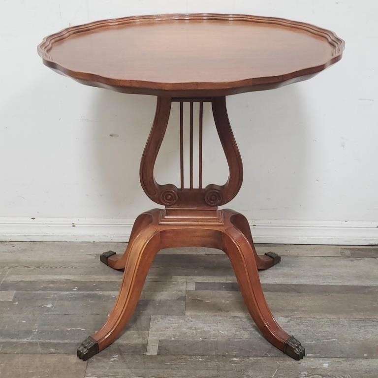 Lyre-base round piecrust side table
