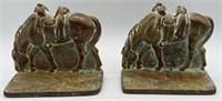 Antique Cast-Iron Bronze Western Horse Bookends