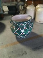 Green pottery flower pot