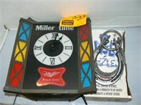 MILLER HIGH LIFE LIGHTED CLOCK, HORSESHOE PUZZLE