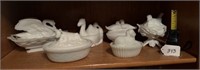 6 Milk Glass Covered Animals