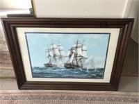 Large Framed Vintage Battleship Picture
