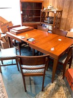 MCM dining room table 6 chairs table pads & leaf