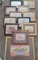 12 Framed Folk Art FLoral Prints