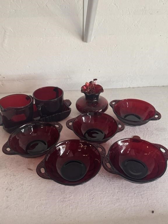 9pc Vintage Ruby Red Glass