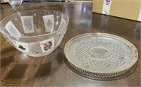 CRYSTAL CAKE PLATE CAKE STAND AND CHIP BOWL