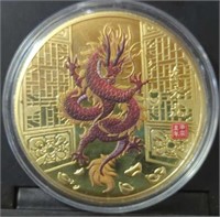 Red dragon Chinese challenge coin