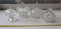 4 Glass Candy Bowls with Lids.