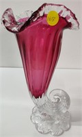 Vintage Cranberry Cornucopia Vase