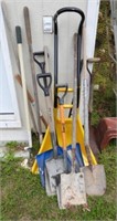 Large Qty of garden tools: Snow shovels, spade