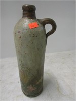 STONEWARE PAINT DECORATED LIQUOR  BOTTLE