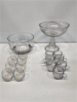 2 Glass Punch Bowls with Cups