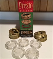 Vintage Presto Box, Glass Canning Jar Lids &