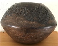 Navajo Stamped Pottery Bowl Signed 6"x9"