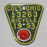 1953 COL'S OHIO BICYCLE LICENSE PLATE