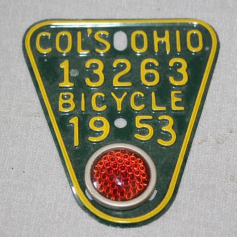 1953 COL'S OHIO BICYCLE LICENSE PLATE