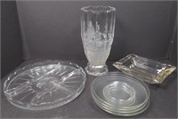 (G) Glassware set -- vase, serving platter,