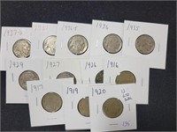 LOT OF (12) DIFFERENT DATE BUFFALO NICKELS