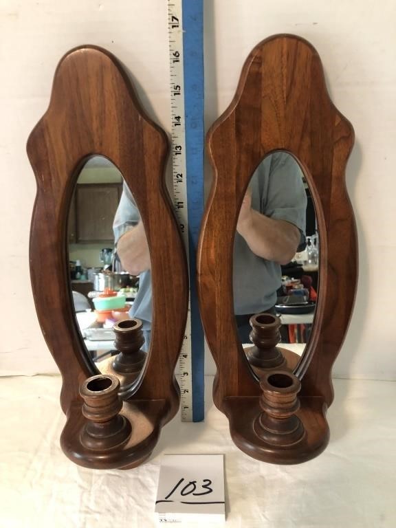 Pair wall candle sconces w/mirror