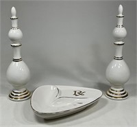 RX Ceramic Ashtray & Pair of Show Pedestals
