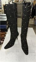 LADIES BLACK VELVET BEADED TALL BOOTS 8M