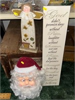 Christmas figurines and sign