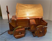 Vtg Cedar Covered Wagon Lamp