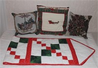 Lot of 3 Holiday Pillows + A Runner