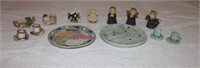 Lot of 14 Assorted Pcs.  Mini Figurines & 2 Dishes