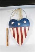 Wooden American flag heart wall hang