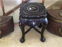 HAND CARVED WOOD STAND /TABLE W/ INLAY & claw feet