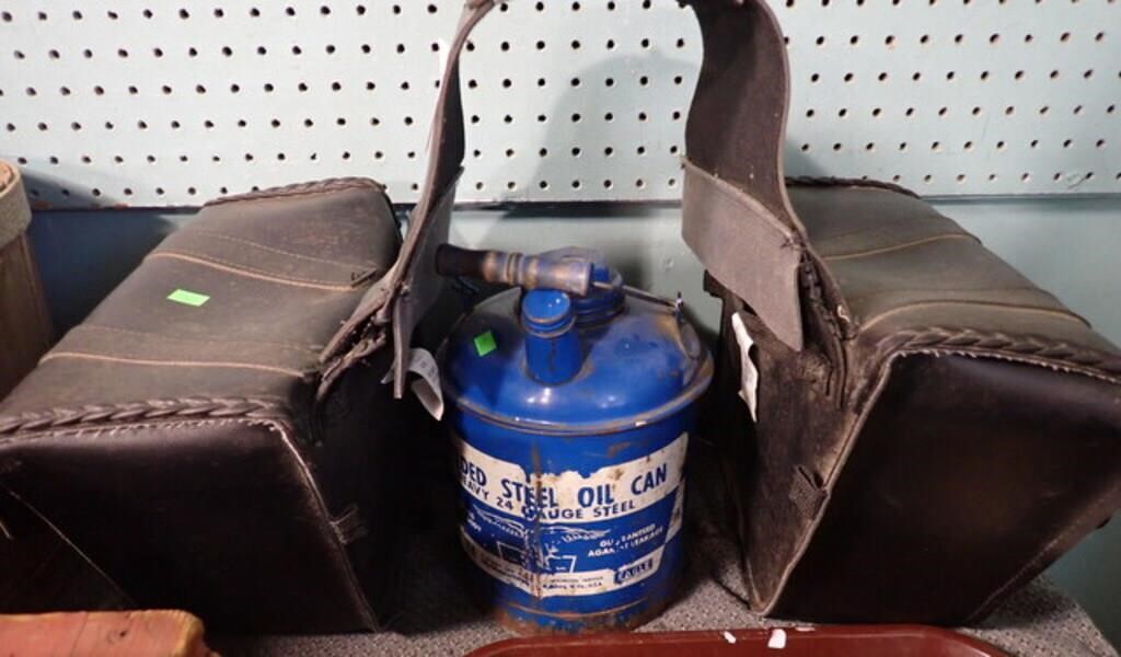 MOTORCYCLE SADDLEBAGS + OIL CAN