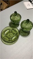 Vintage Anchor Hocking Prescut Green Candy Jars