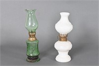 Vintage Green & Milk Glass Oil Lamps