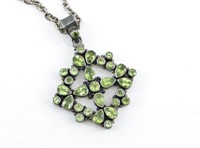 Sterling Pendant w/Green Glass on Sterling Chain
