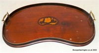 Antique Kidney Shaped Inlaid Mahogany Serving Tray