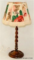1920s Oak Barley Twist Table Lamp & Shade