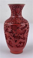 Chinese Carved Cinnabar Dragon Vase