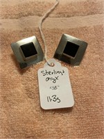 Large Sterling and onyx earring