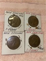 Four (4) New Zealand penny 1950s-1960s
