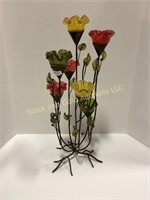 Metal/Colored Glass Candle Holder