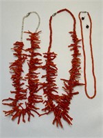 3 Coral Necklaces, Coral Stud Earrings