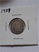 1939 Canada Silver Dime / 10 Cent coin