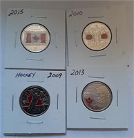 Lot of 4 Colorized Canadian Quarters 25 Cent