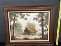 Signed Oil on Canvas Farm House Painting