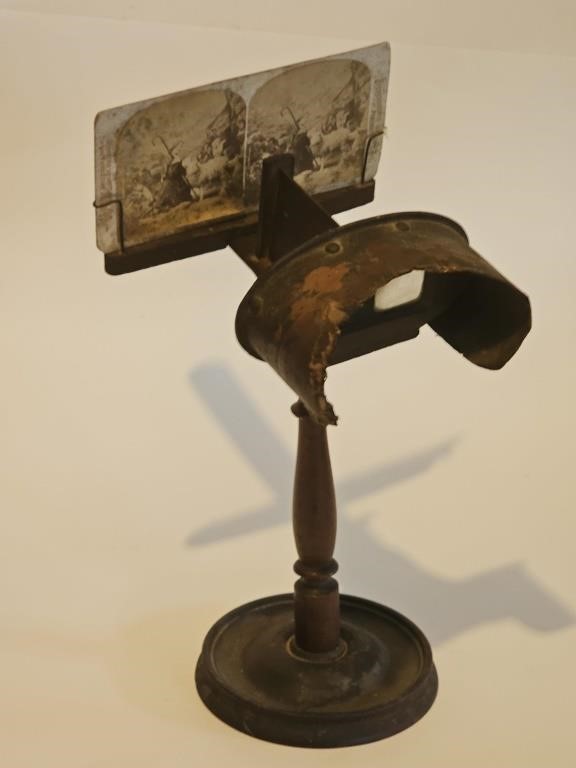 ANTIQUE STEREOSCOPE VIEWER WITH CARD-VERY RARE