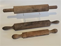 3 VERY NICE VTG WOODEN ROLLING PINS-HICKORY WOOD?